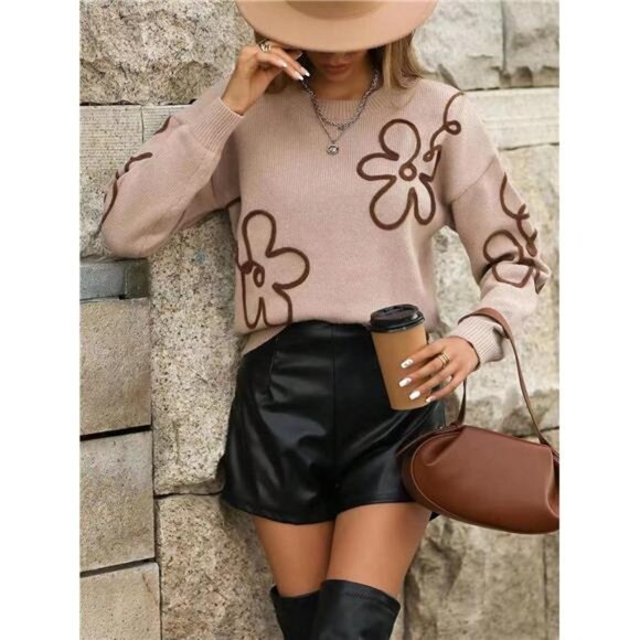 Knit Pullover Sweater – Cozy Crewneck with Cable-Inspired Design - Picture 6 of 7